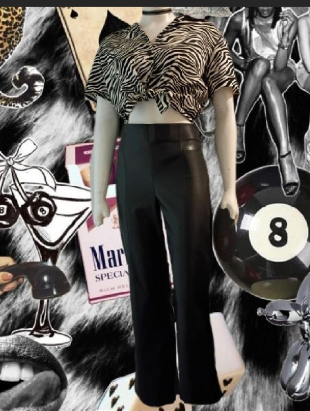 Zara women's size XL black faux leather high waisted wide leg pants